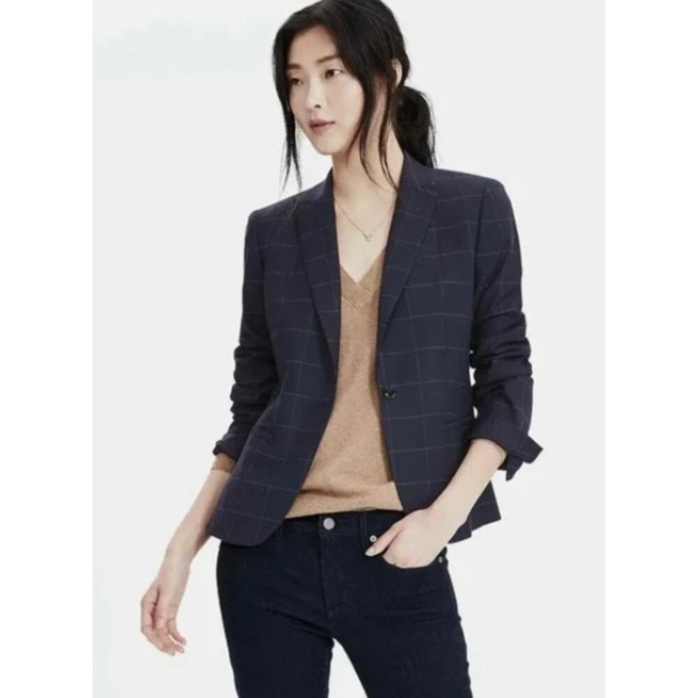 Banana Republic Navy Windowpane Plaid Blazer Size 2